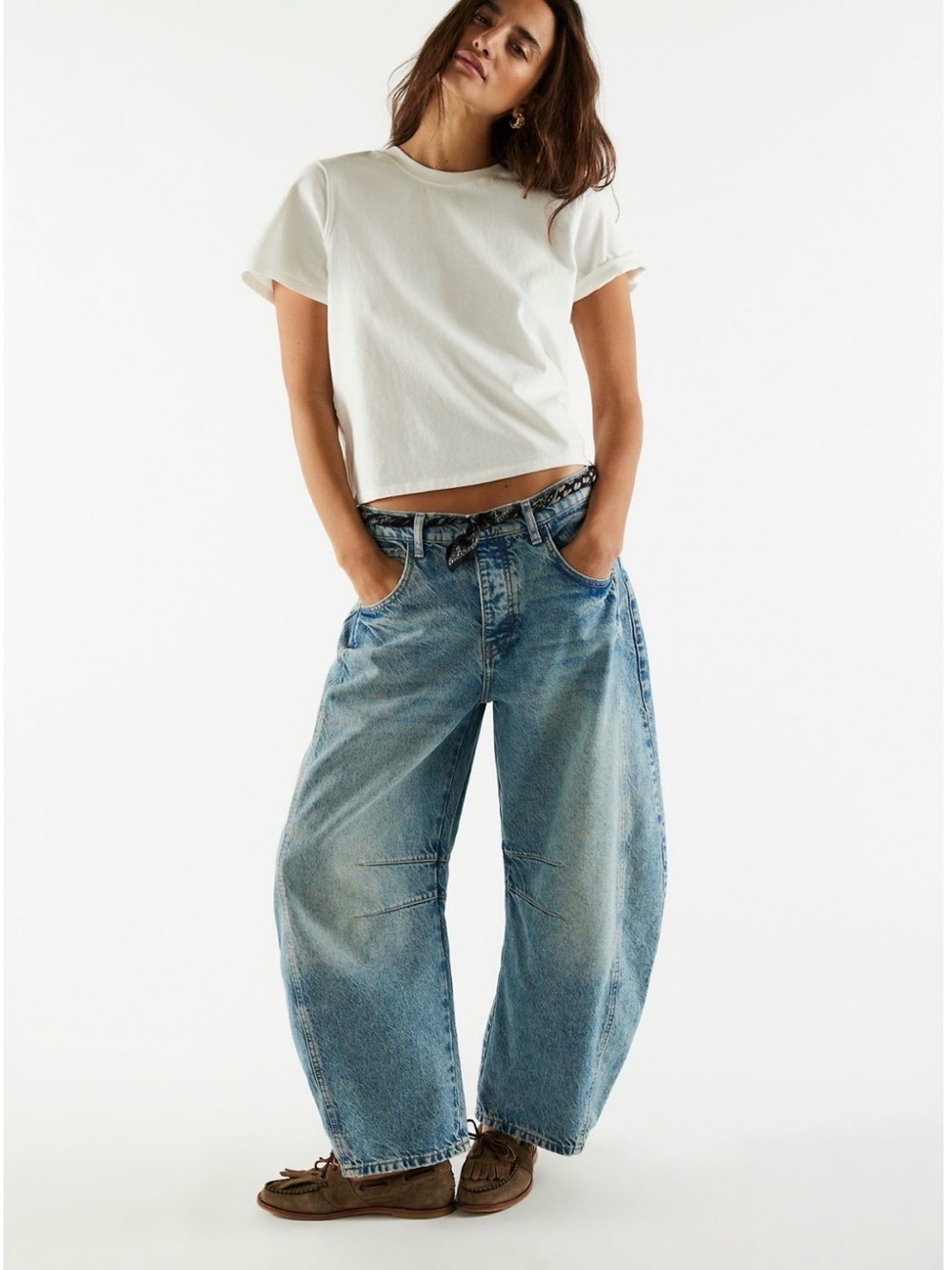 Free People Good Luck Mid-rise Barrel Jeans, NWOT